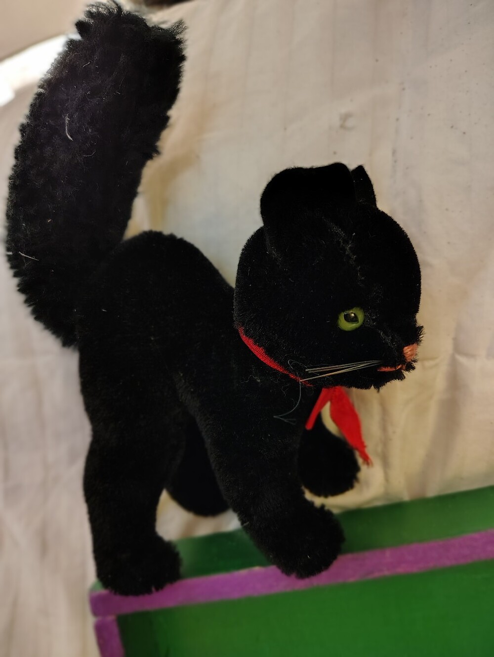 Vtg. Hermann Mohair Black Cat Plush Figurine Arched Back Scaredy Cat Halloween